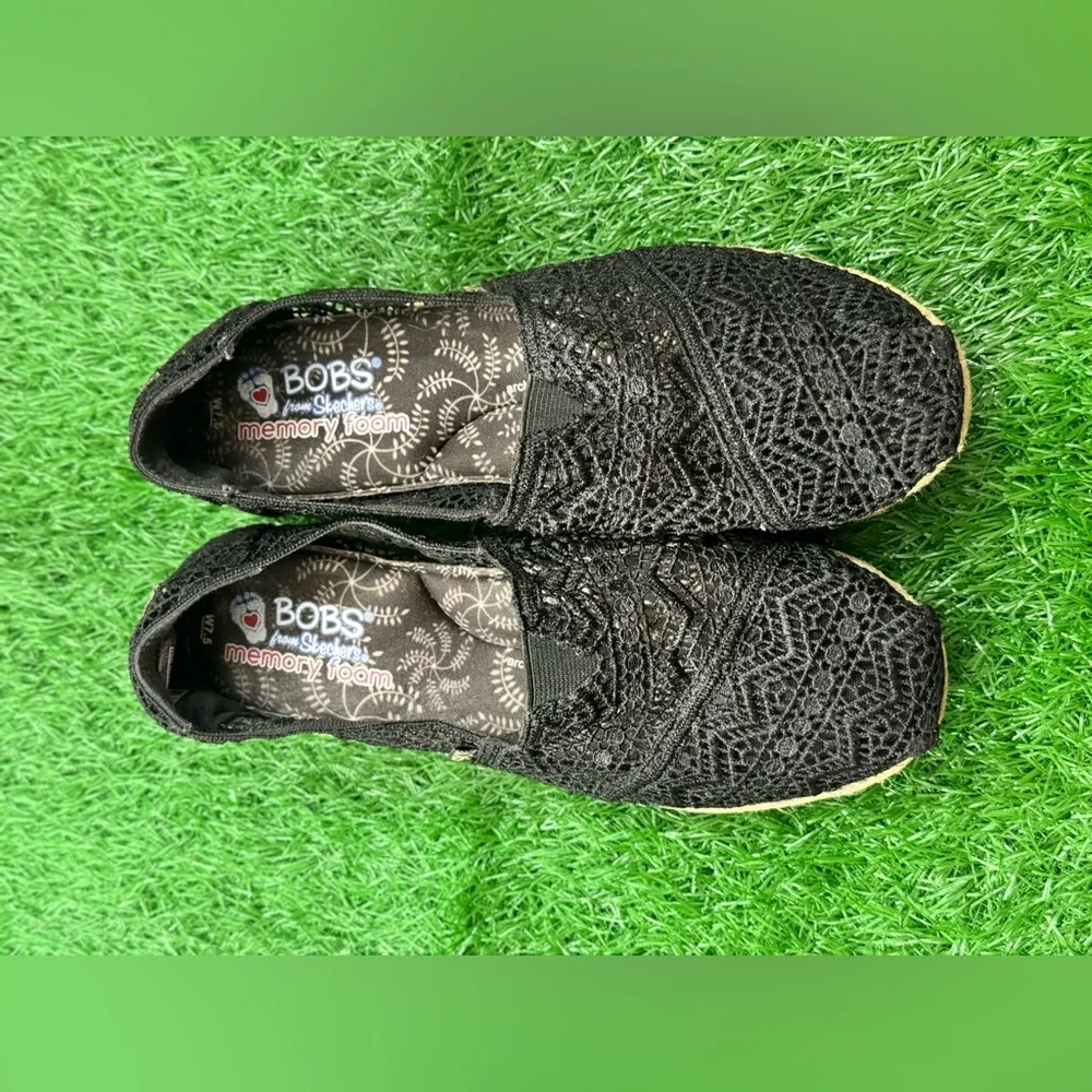 Bobs from Skechers Shoes Womens‎ 7.5 Amaze Espadrille Black Mesh Crochet 34103